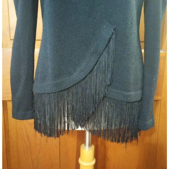 Evenings By Raul Blanco Sweater Sz 8 Vtg Hand Loomed Black Puff Sleeve Fringed - Picture 3 of 8